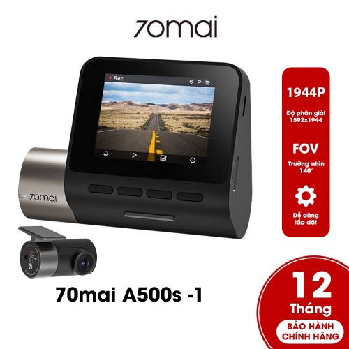 Camera hành trình ô tô 70mai Dash Cam Pro A500S-1 độ phân giải 2K tích hợp GPS + Cam sau